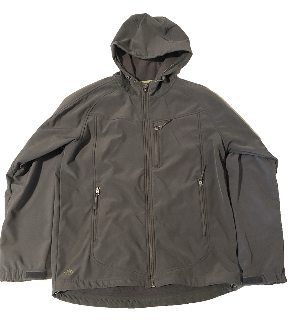 Earth-Tec Womens Grey Softshell Hooded Jacket Size Medium Fleece Lined Hiking